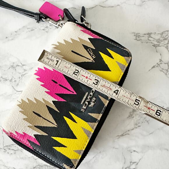 Coach Multicolor Zigzag Zip Wristlet - Yellow, Pink, Black, Tan, White - Picture 14 of 14
